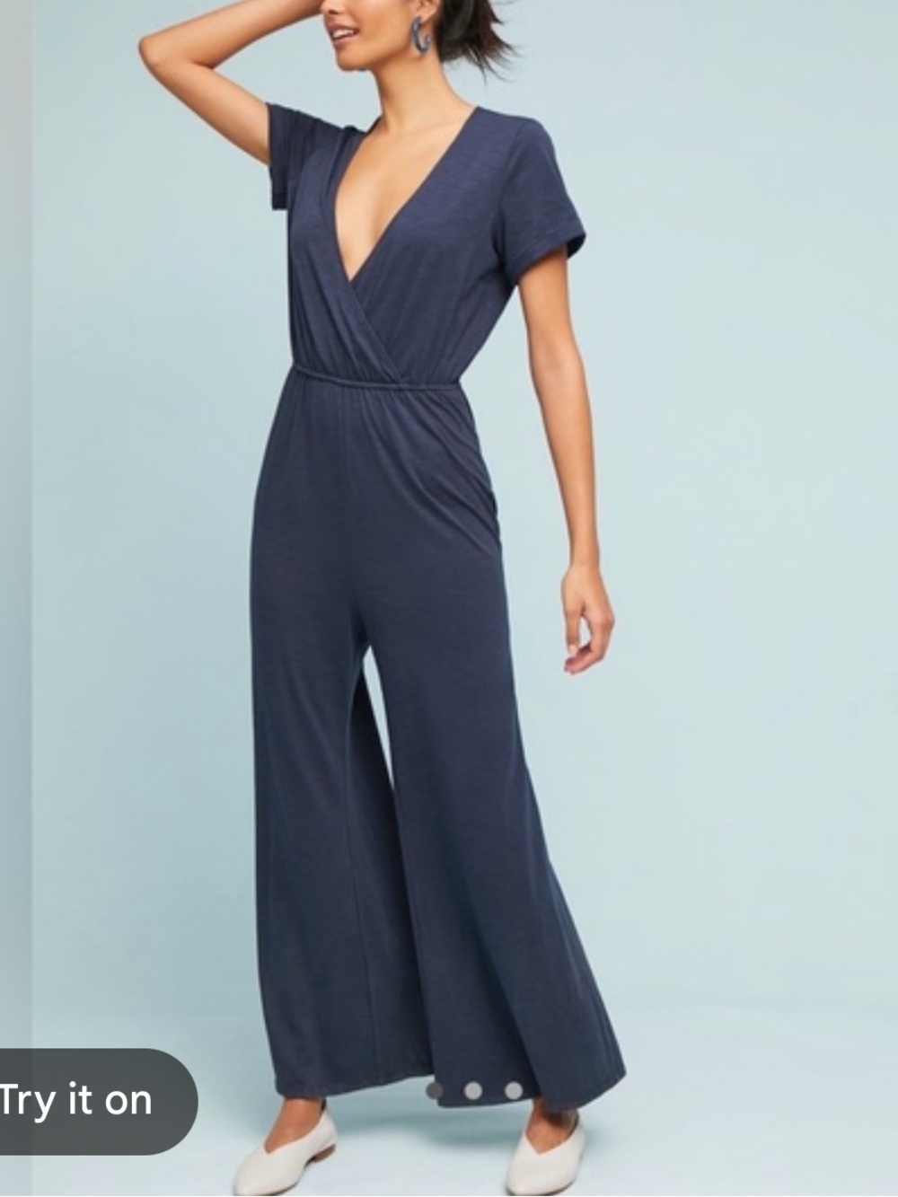 Anthropologie X Saturday Sunday Elmira Navy Wide leg Jumpsuit M
